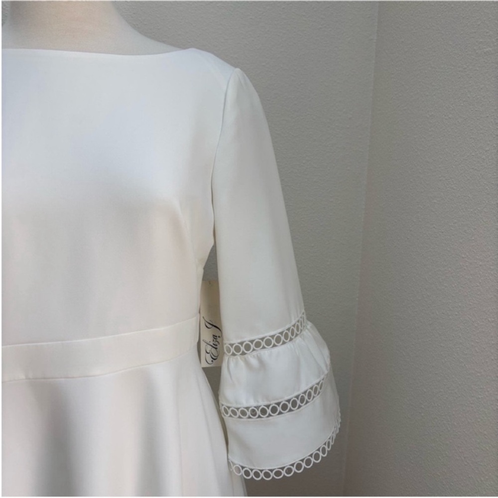 Eliza J Mini Dress Fit Flare Modest Bridal Shower Engagement Ivory White Size 8 - Picture 5 of 11